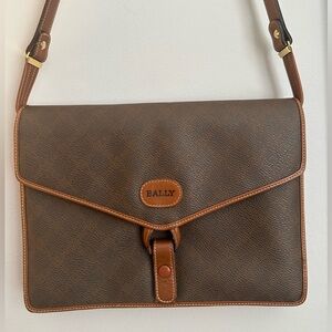 Bally Vintage Monogram Brown Leather Envelope Crossbody Bag